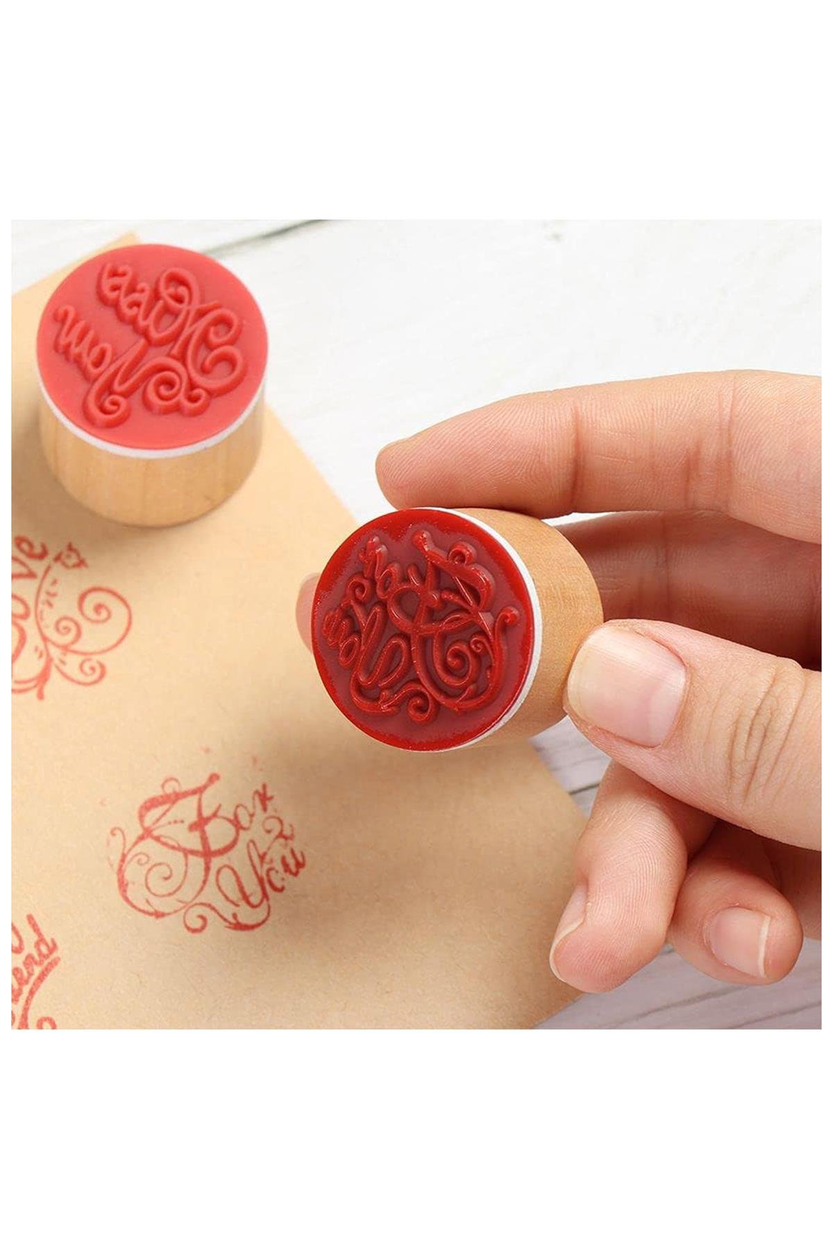 Ahşap Damga 3'lü Mühür Set Love - Miss You - Thank You Temalı