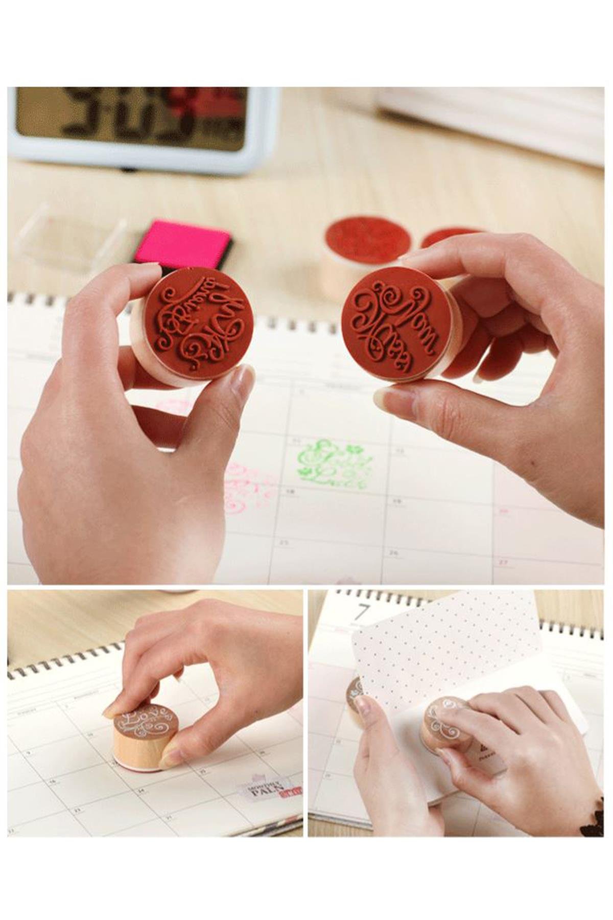 Ahşap Damga 3'lü Mühür Set Love - Miss You - Thank You Temalı