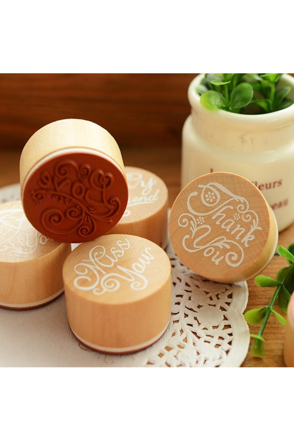 Ahşap Damga 3'lü Mühür Set Love - Miss You - Thank You Temalı