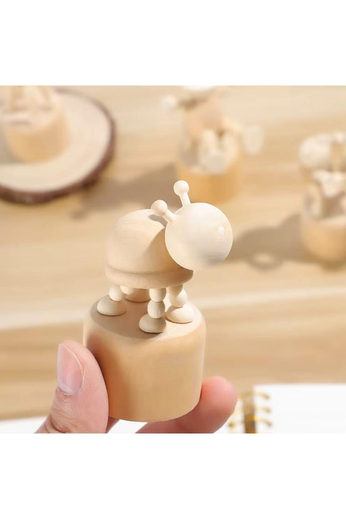 Ahşap Mühür 40mm Çap Eklemli Kaplumbağa Figürlü Istampa Hediyeli