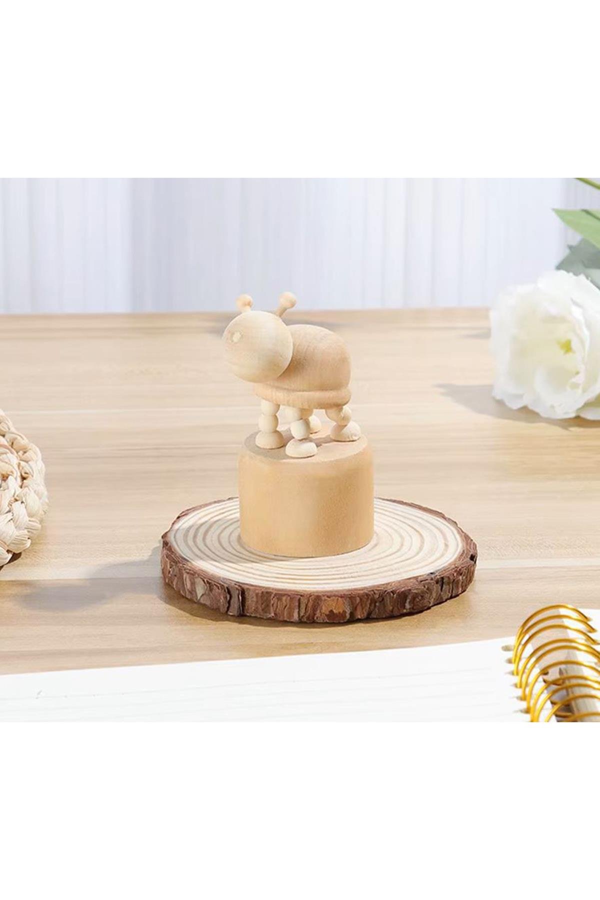 Ahşap Mühür 40mm Çap Eklemli Kaplumbağa Figürlü Istampa Hediyeli