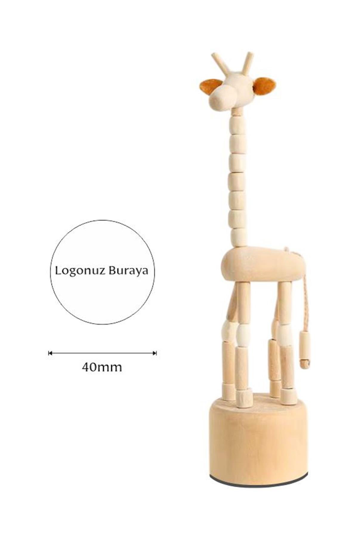Ahşap Mühür 40mm Çap Eklemli Zürafa Figürlü Istampa Hediyeli
