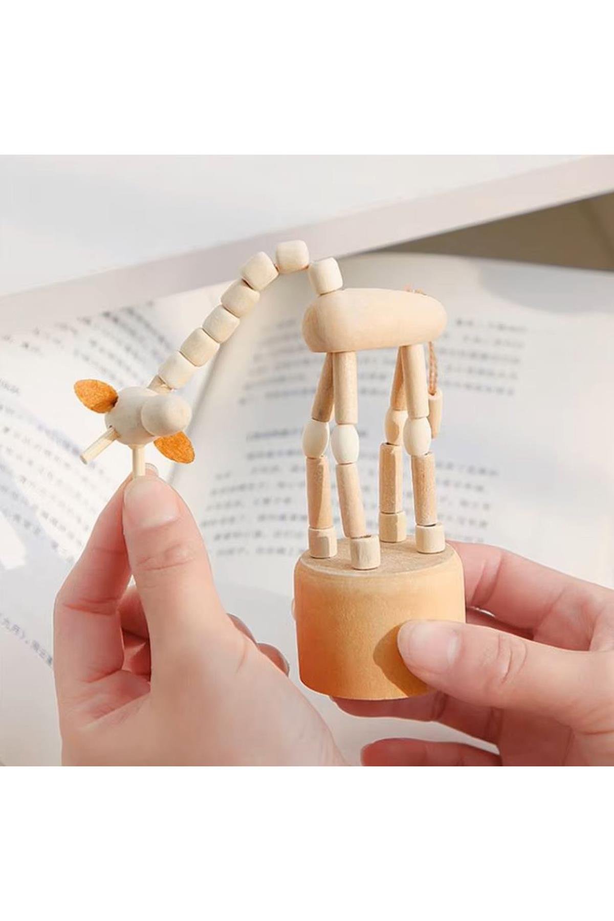 Ahşap Mühür 40mm Çap Eklemli Zürafa Figürlü Istampa Hediyeli