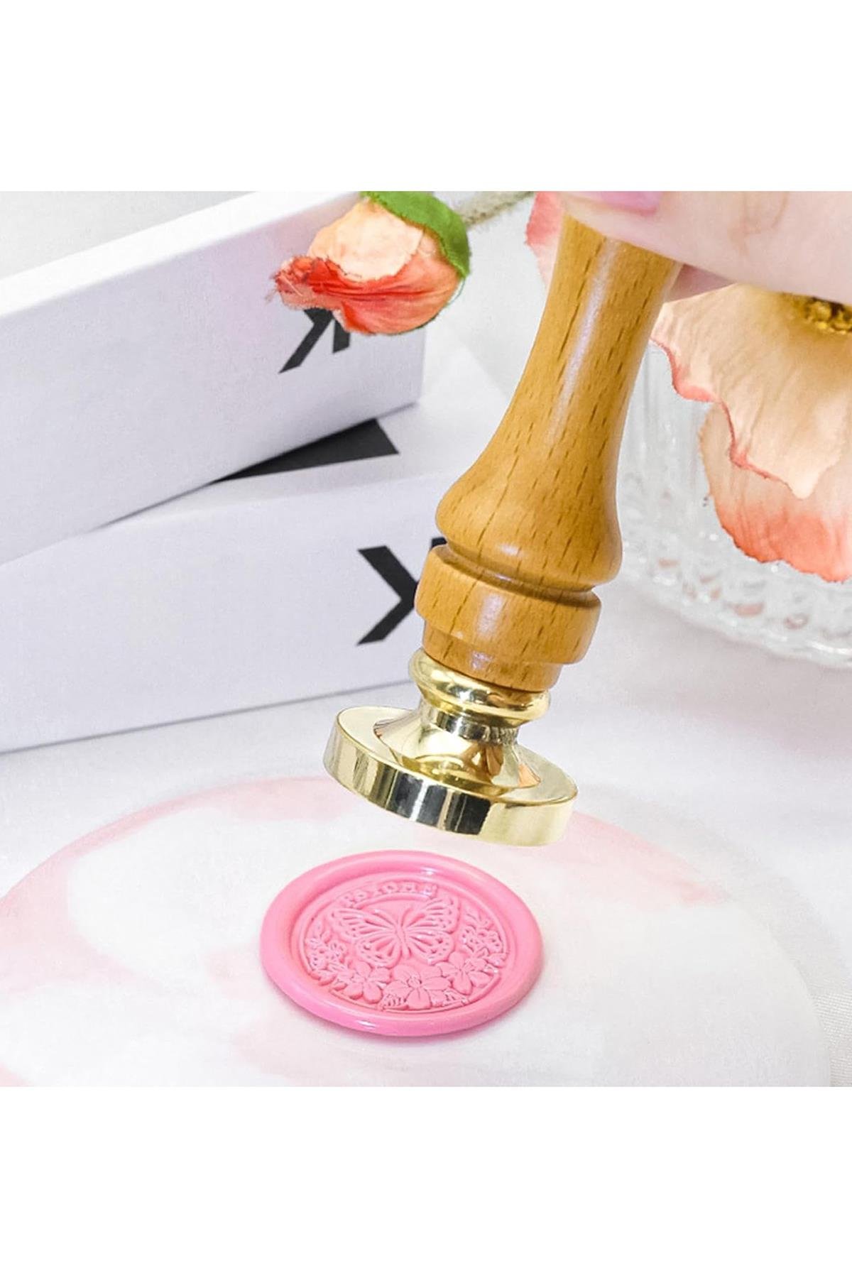 Ahşap Mum Mühür Sapı Cilalı Kayın Ağacı G14 Özel Tasarım M8 Dişli 