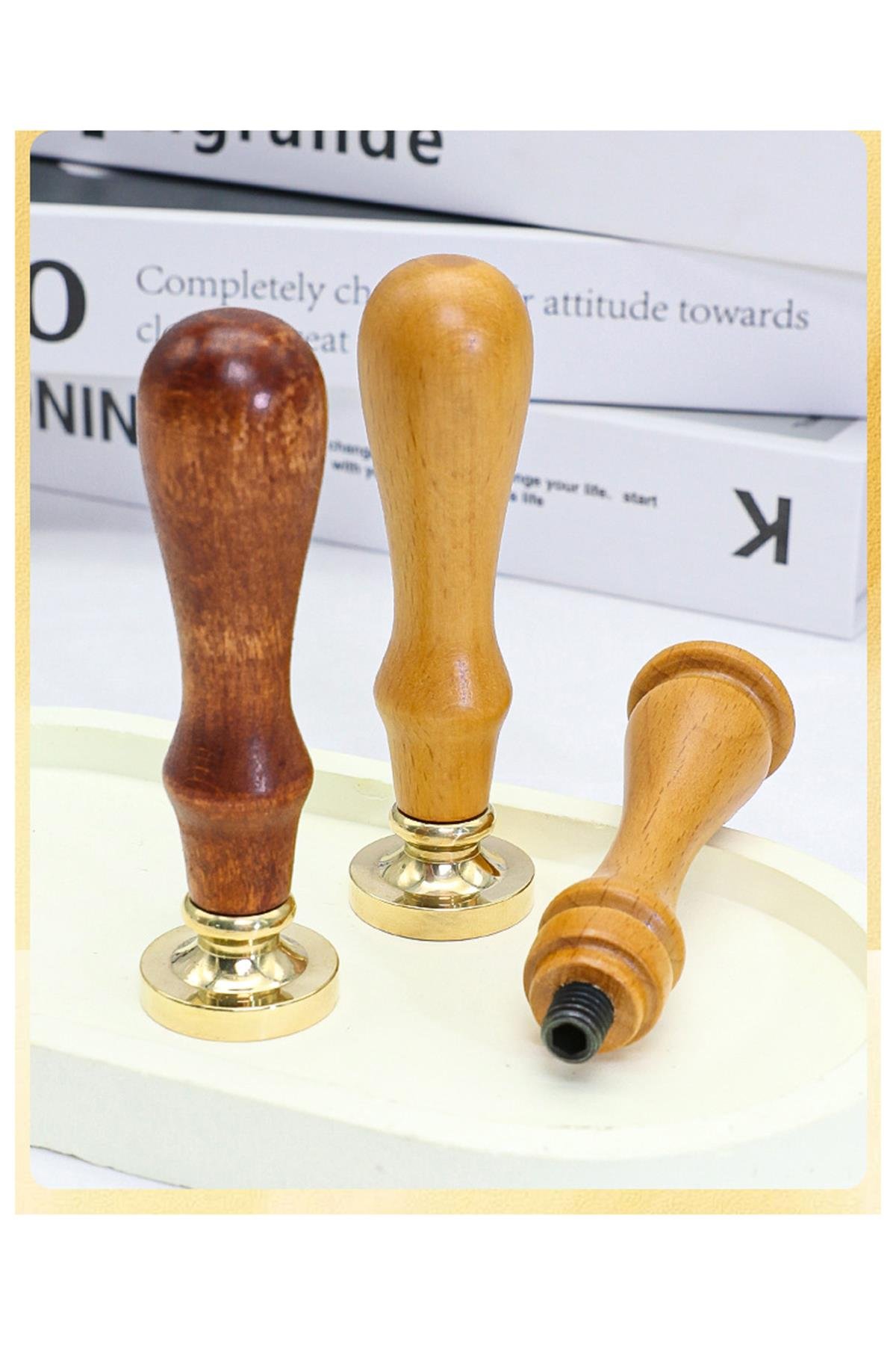 Ahşap Mum Mühür Sapı Cilalı Kayın Ağacı G14 Özel Tasarım M8 Dişli 