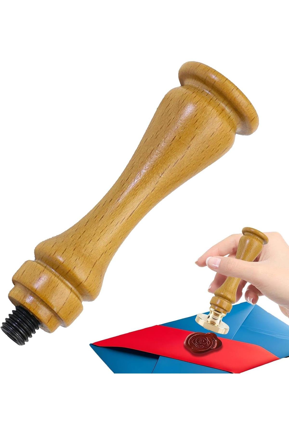 Ahşap Mum Mühür Sapı Cilalı Kayın Ağacı G14 Özel Tasarım M8 Dişli 