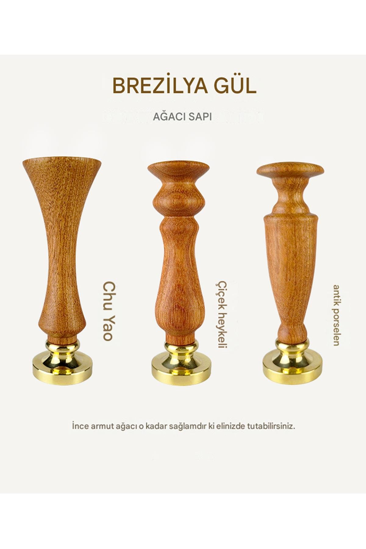 Ahşap Mum Mühür Sapı Gül Ağacı G25 Tasarımı Özel Seri M8 Dişli