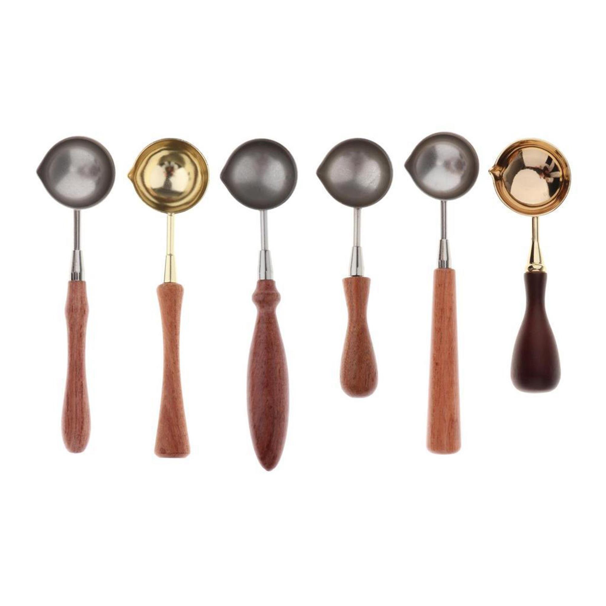 Ahşap Sap Mum Mühürü Eritme Kaşığı Paslanmaz Çelik Gümüş