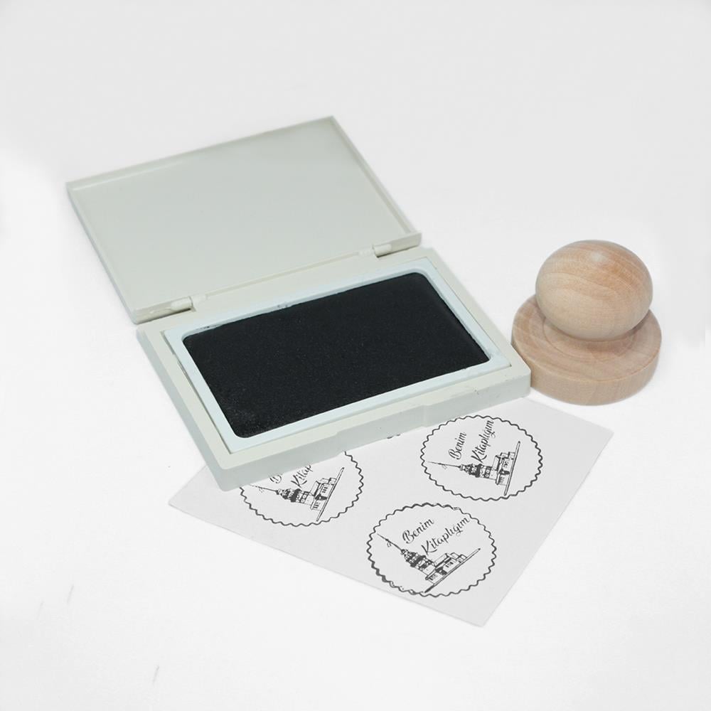 Ahşap Yuvarlak Mühür 38 mm Çap Tutamaçlı Blok Ağaç