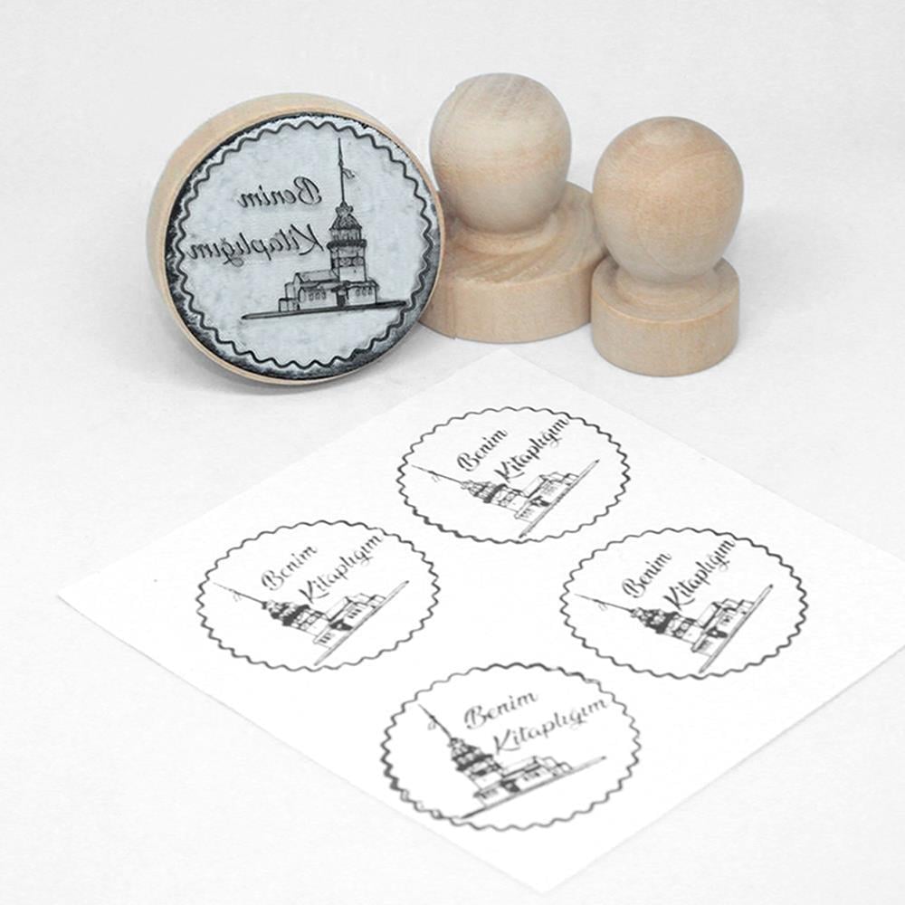 Ahşap Yuvarlak Mühür 38 mm Çap Tutamaçlı Blok Ağaç