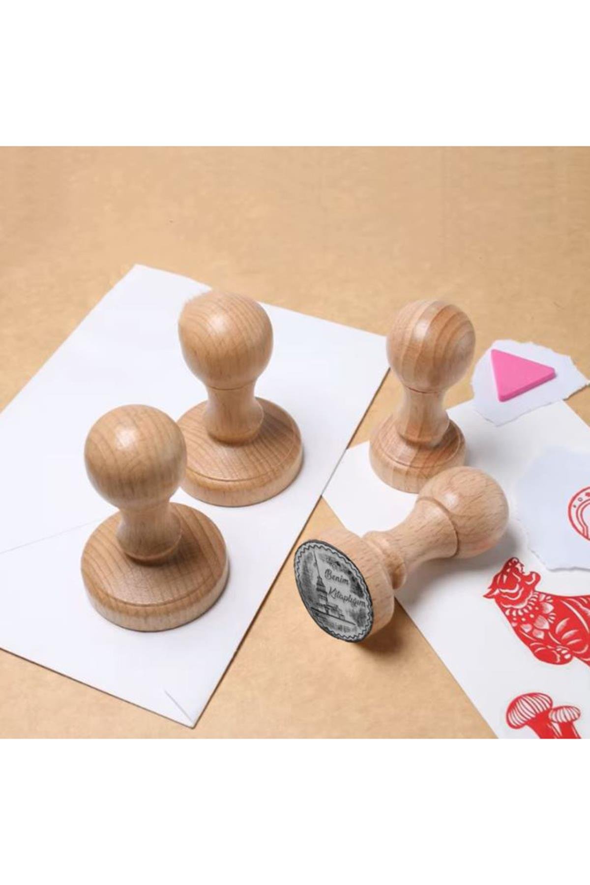 Ahşap Yuvarlak Mühür Estetik Tasarım Kayın Ağacı Istampa Hediyeli