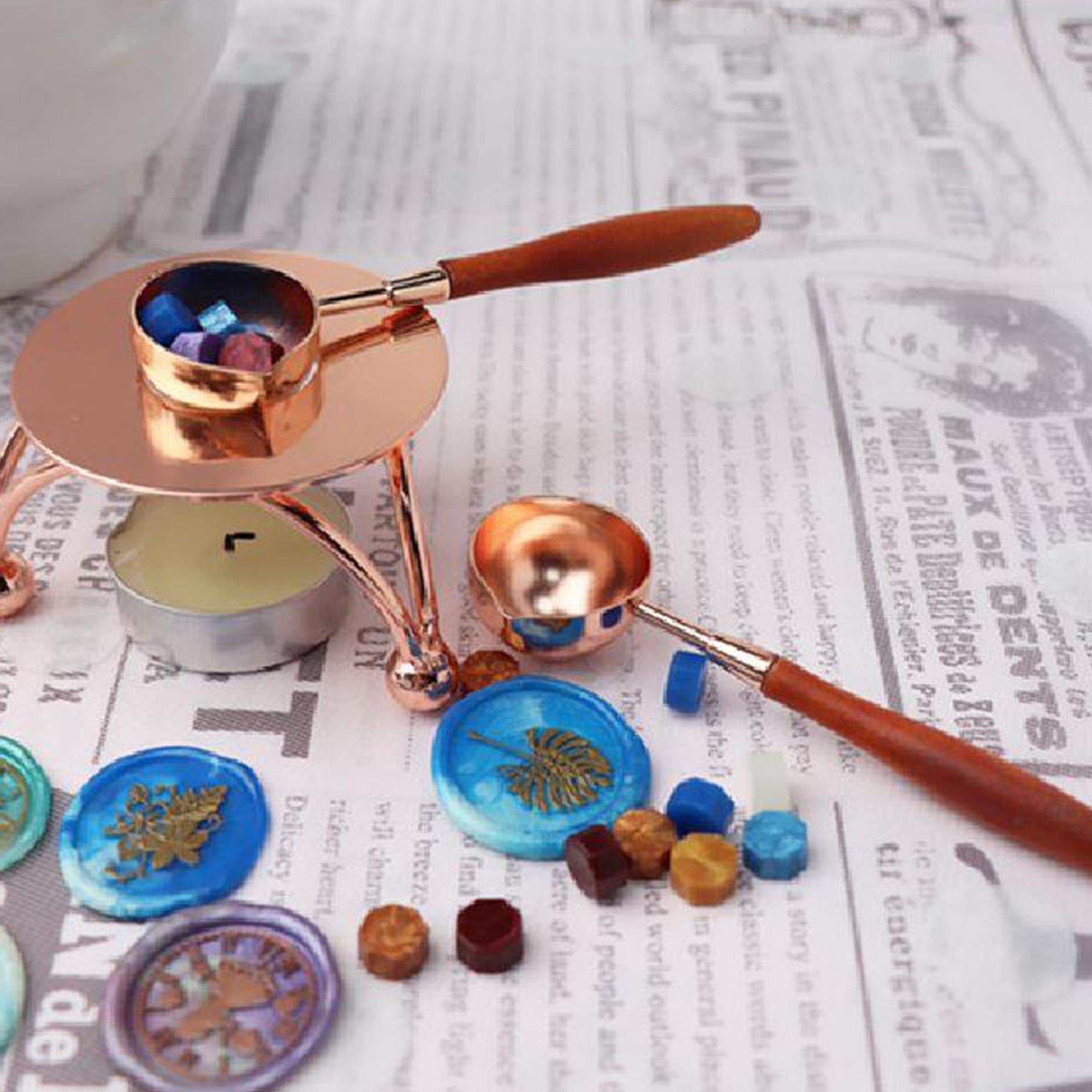 Armut Ağacı Ahşap Saplı Mum Mühürü Eritme Kaşığı Rose Gold