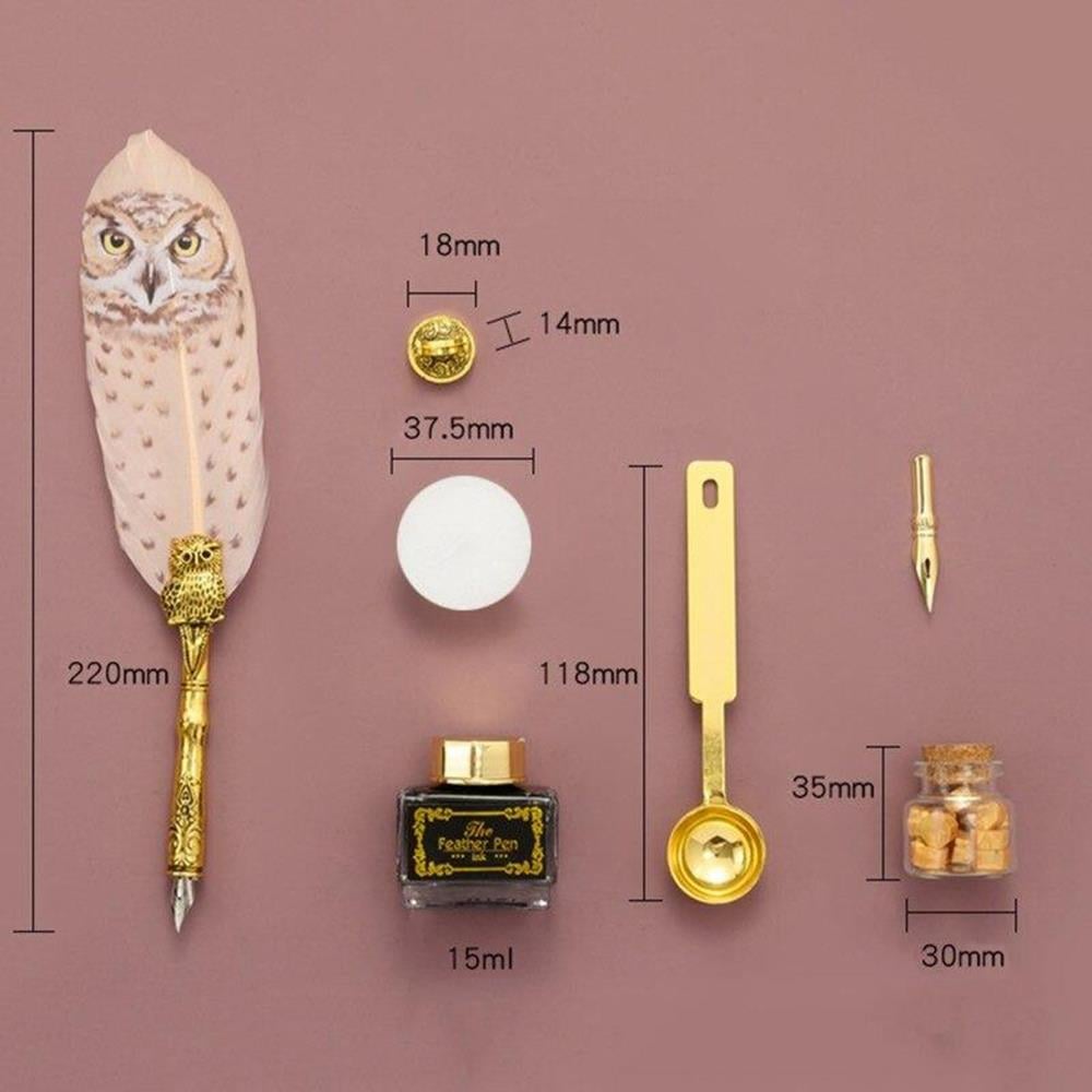 Baykuş Desen Tüy Divit Kalem Mürekkep Mühür Kaşık Uç Wax 7li Set