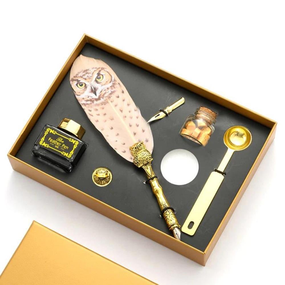 Baykuş Desen Tüy Divit Kalem Mürekkep Mühür Kaşık Uç Wax 7li Set