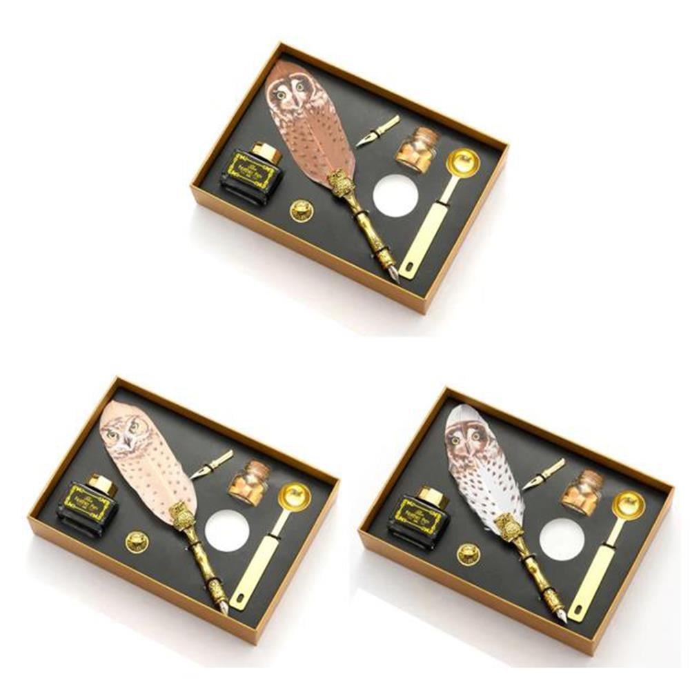 Baykuş Desen Tüy Divit Kalem Mürekkep Mühür Kaşık Uç Wax 7li Set