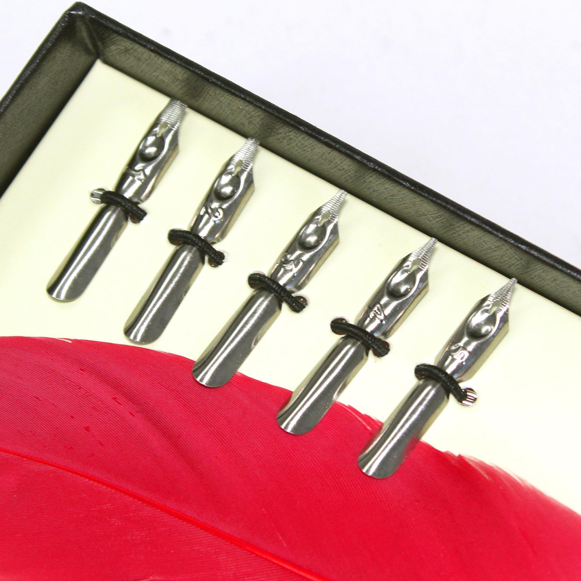 Beyaz ve Kırmızı Tüy Divit Antik Kaligrafi Kalem Mürekkep Seti ve 5 Farklı Uç RM2101