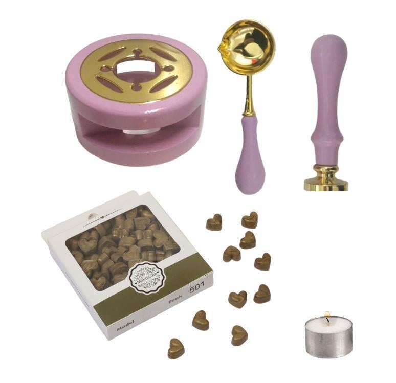 Davetiye Mum Mühürü Uygulama Seti Leylak Rengi