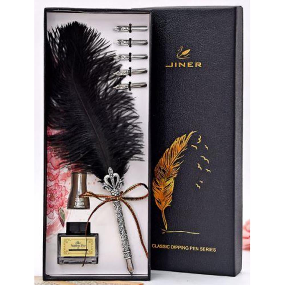 Divit Tüy Antika Kalem Seti Kalem Standı ve Dolu Mürekkep Şişesi İle