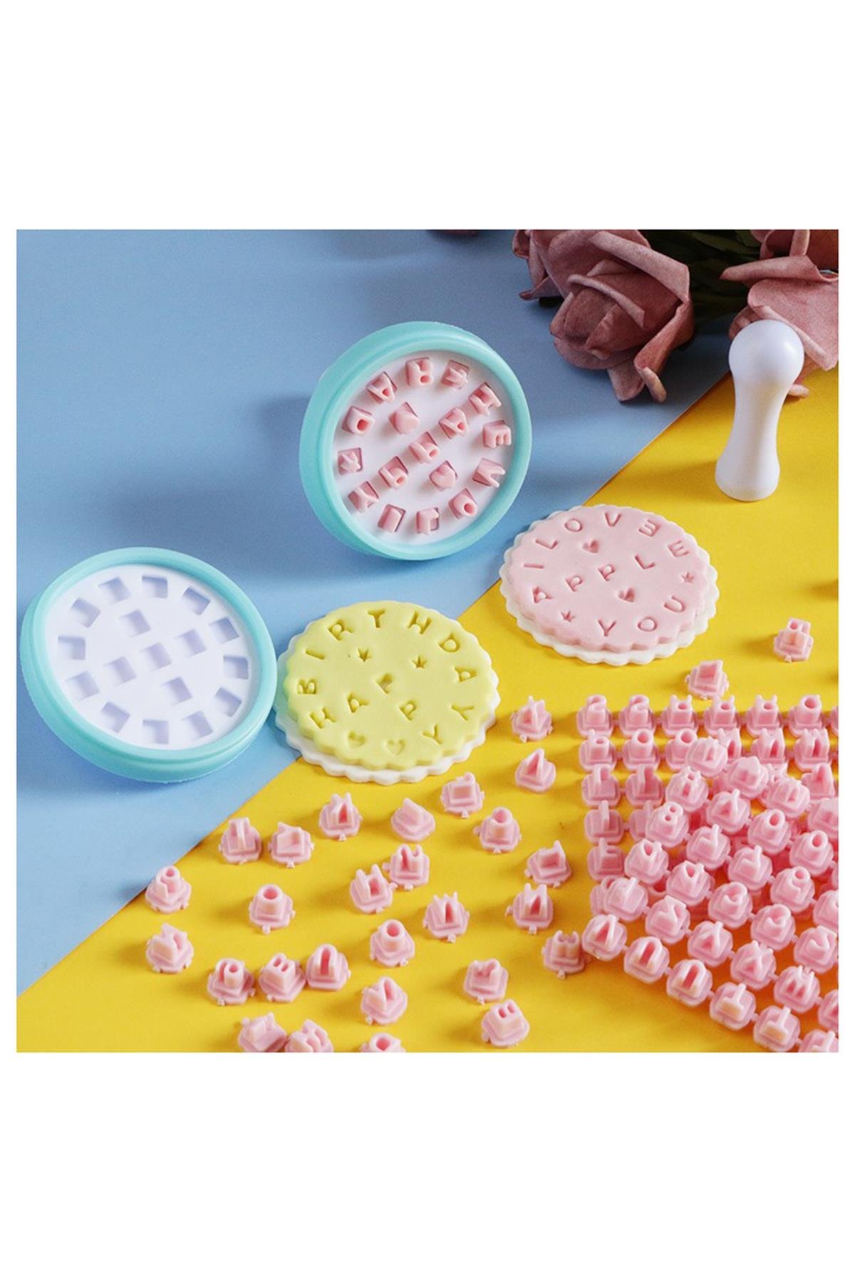 Kurabiye Bisküvi Hamur Dairesel 3D Baskı Harf Rakam Damga Seti