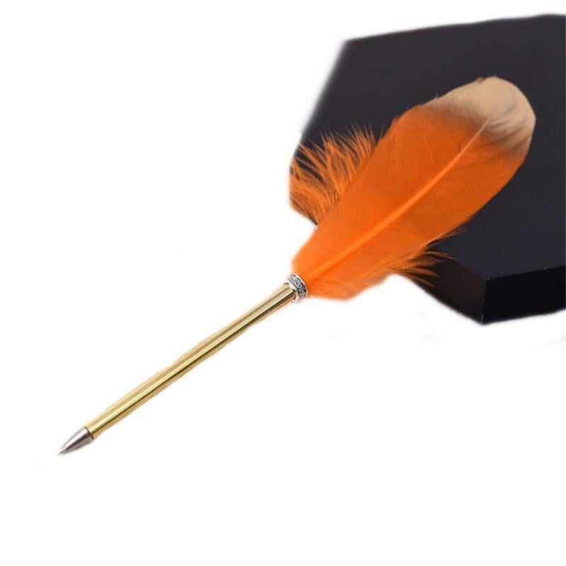 Kuş Tüyü Tükenmez Kalem 10 Farklı Renk Dekoratif Altın Yaldızlı