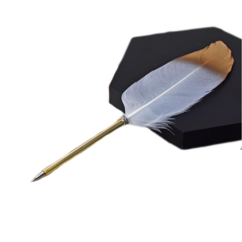 Kuş Tüyü Tükenmez Kalem 10 Farklı Renk Dekoratif Altın Yaldızlı