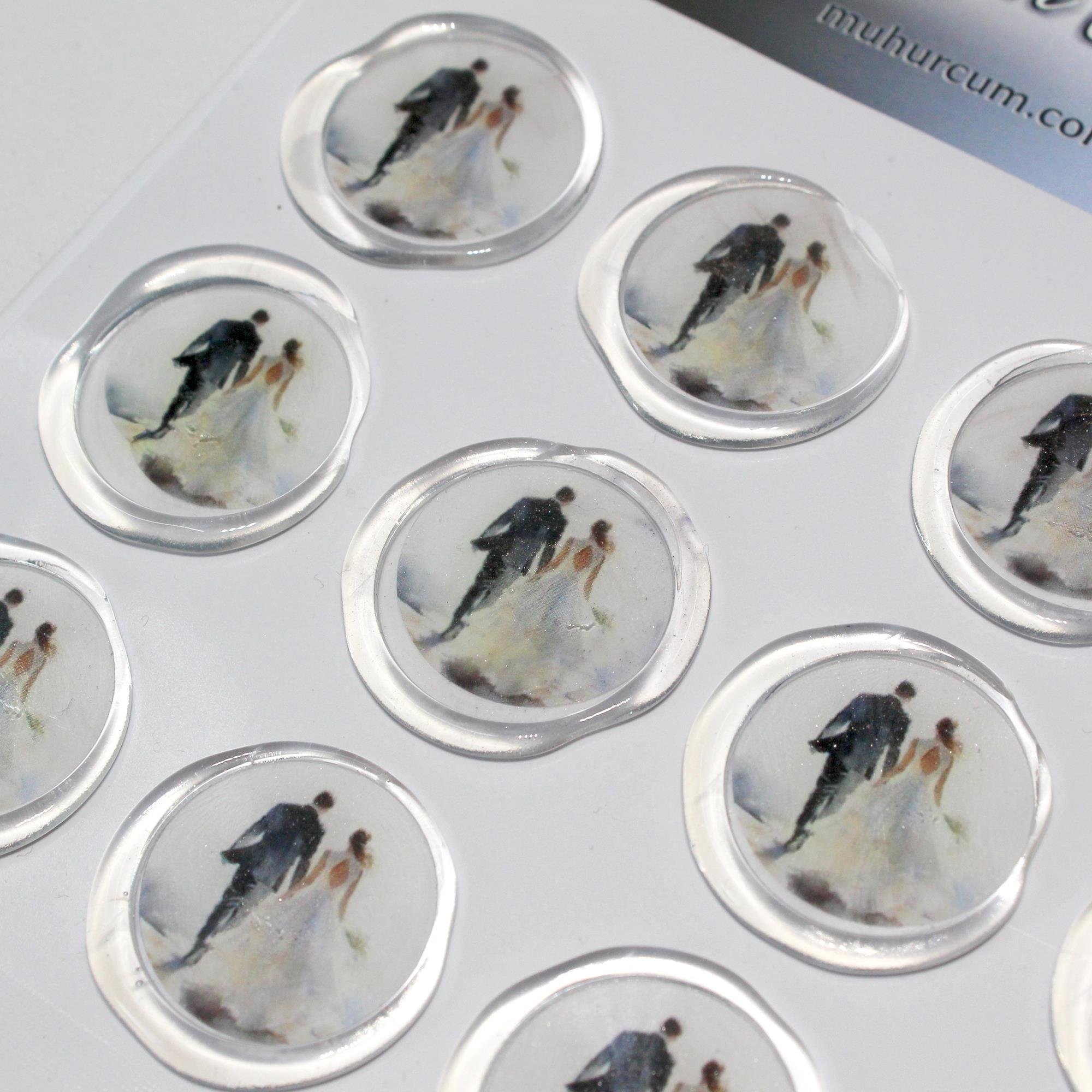 Mühürcüm 12 Adet Hazır Kendinden Yapışkanlı Gelin Damat Davetiye Sticker Mühür KYSM114