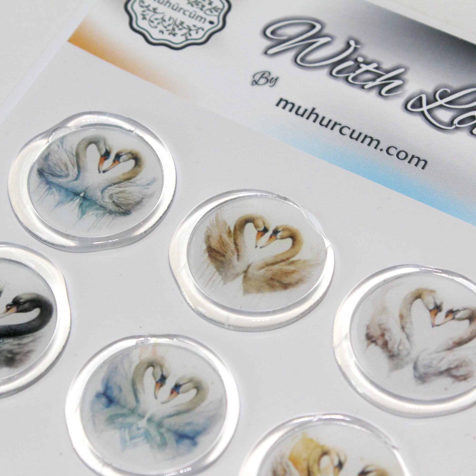 Mühürcüm 12 Adet Hazır Kendinden Yapışkanlı Kuğu Sticker Mühür KYSM112