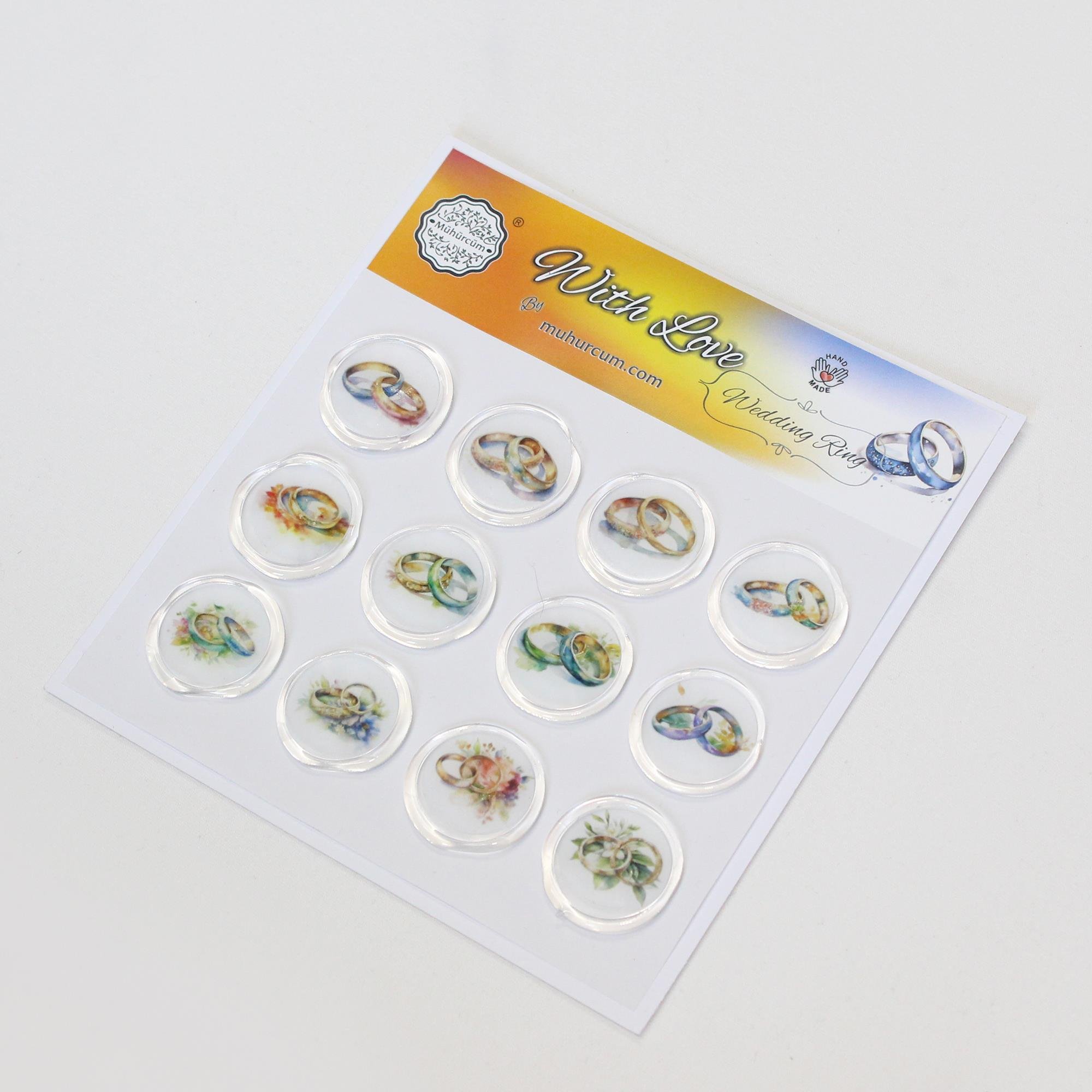 Mühürcüm 12 Adet Hazır Kendinden Yapışkanlı Yüzük Davetiye Sticker Mühür KYSM111