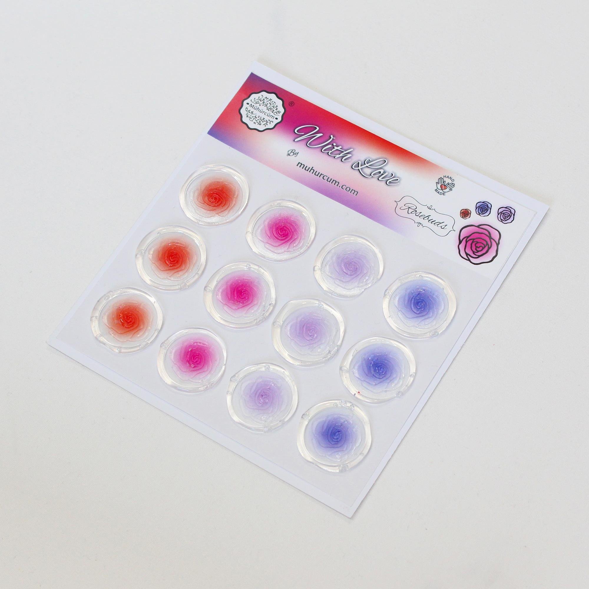 Mühürcüm 12 Adet Hazır Kendinden Yapışkanlı Gül Goncaları Sticker Mühür KYSM117