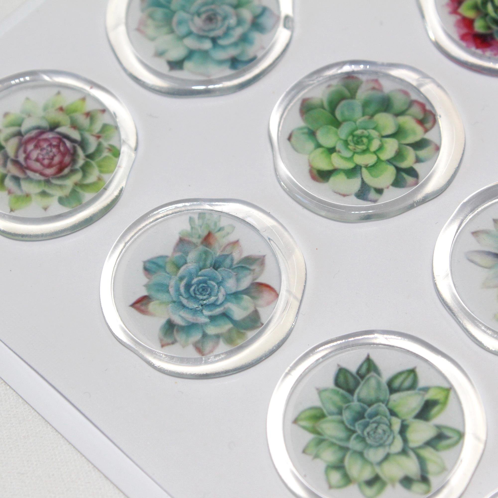 Mühürcüm 12 Adet Hazır Kendinden Yapışkanlı Sukulent Bitki Sticker Mühür KYSM109