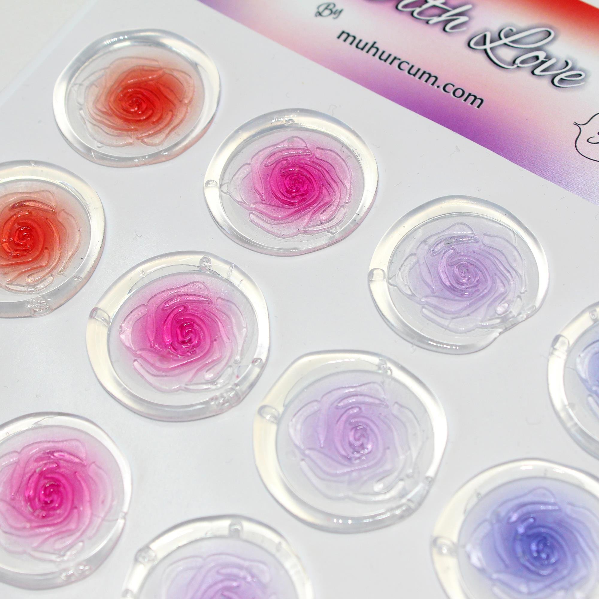 Mühürcüm 12 Adet Hazır Kendinden Yapışkanlı Gül Goncaları Sticker Mühür KYSM117