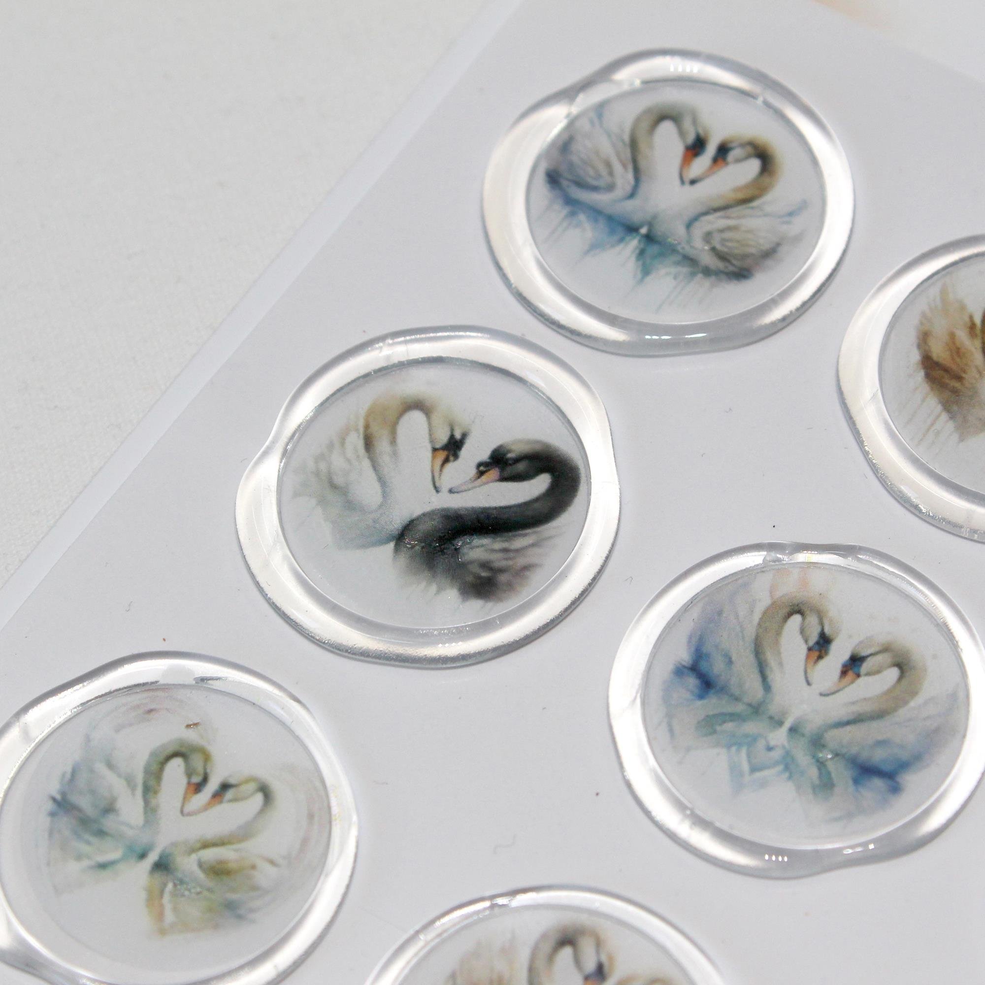 Mühürcüm 12 Adet Hazır Kendinden Yapışkanlı Kuğu Sticker Mühür KYSM112