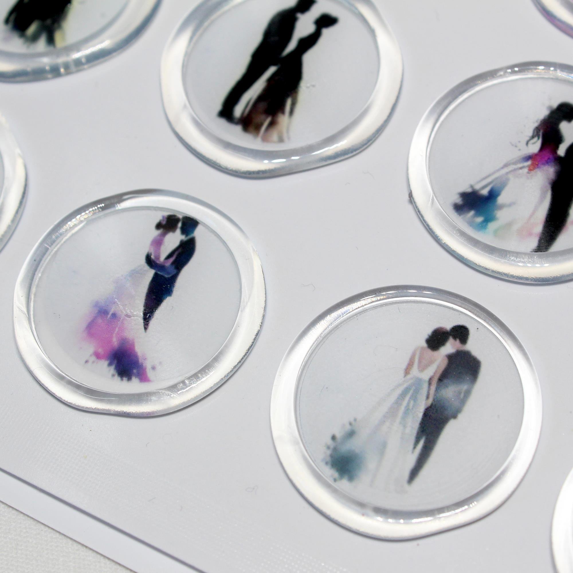 Mühürcüm 12 Adet Hazır Kendinden Yapışkanlı Gelin Damat Çift Davetiye Sticker Mühür KYSM116