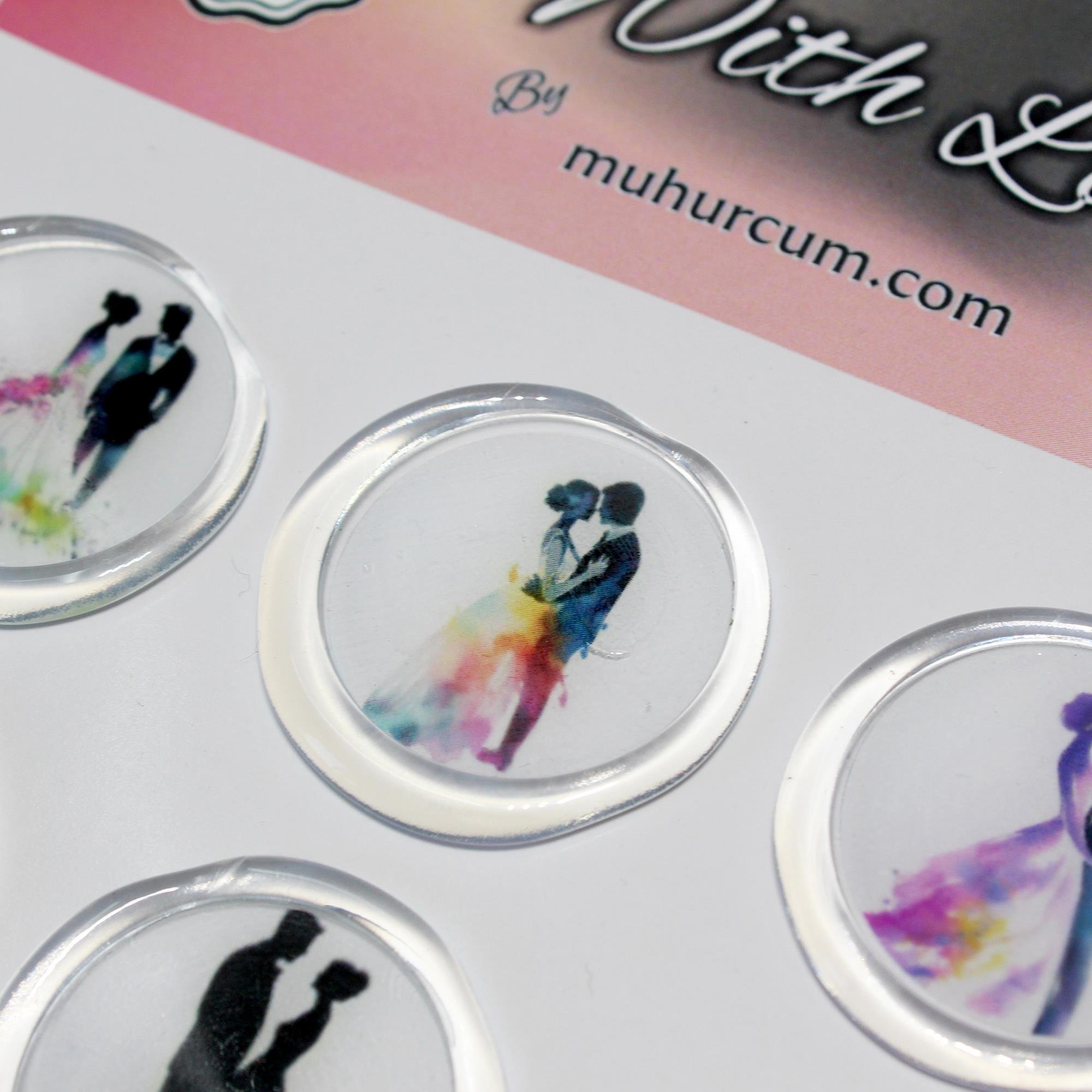 Mühürcüm 12 Adet Hazır Kendinden Yapışkanlı Gelin Damat Çift Davetiye Sticker Mühür KYSM116