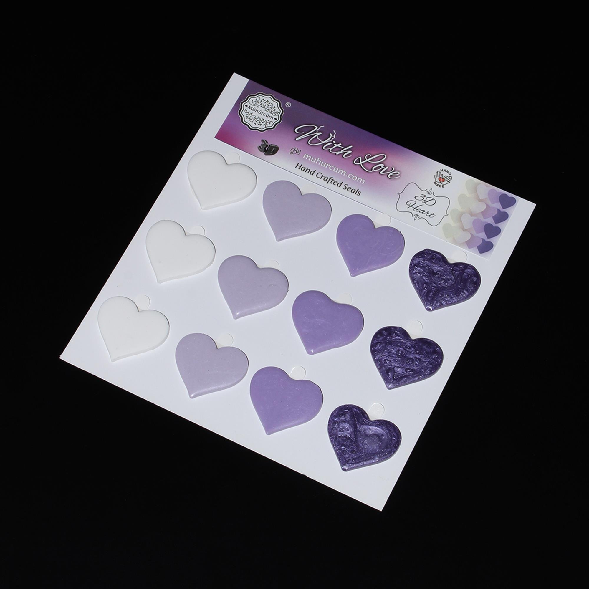 Mühürcüm Renk Mor Kalp  12 Adet Hazır Kendinden Yapışkanlı Sticker Mühür RM2120