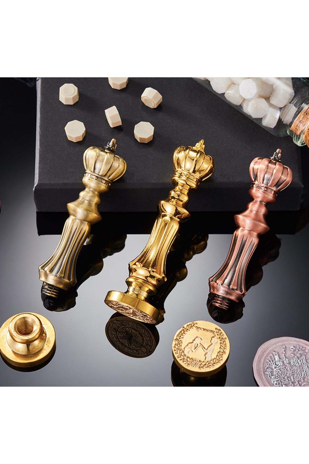 Mum Mühür Damga Kolu Premium Metal Kraliyet Tacı Parlak Altın