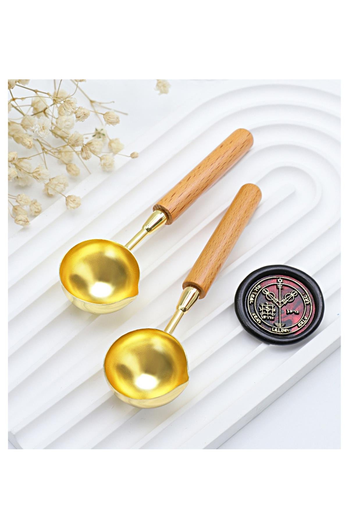 Mum Mühürü Eritme Kaşığı Çinko Alaşım Kayın Sap Özel Tasarım 