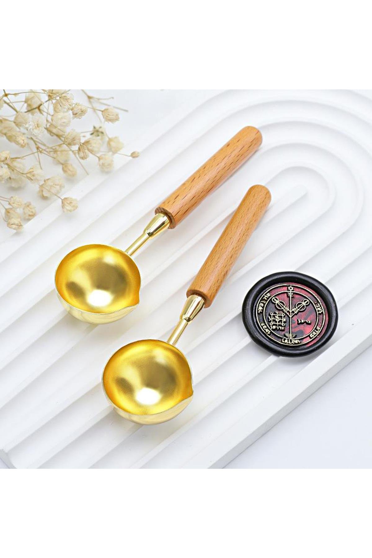 Mum Mühürü Eritme Kaşığı Çinko Alaşım Kayın Sap Özel Tasarım 