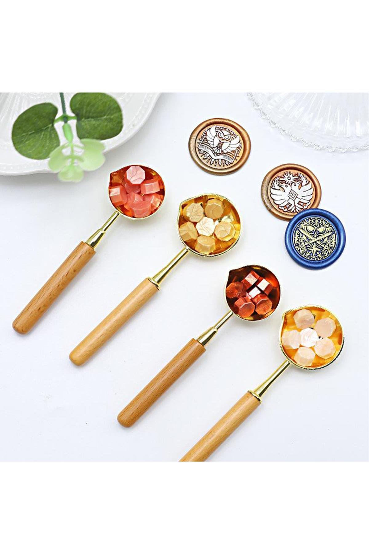 Mum Mühürü Eritme Kaşığı Çinko Alaşım Kayın Sap Özel Tasarım 