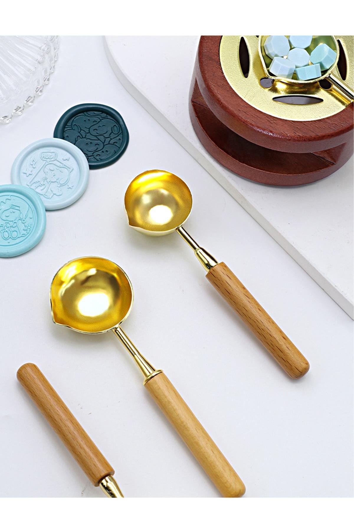 Mum Mühürü Eritme Kaşığı Çinko Alaşım Kayın Sap Özel Tasarım 