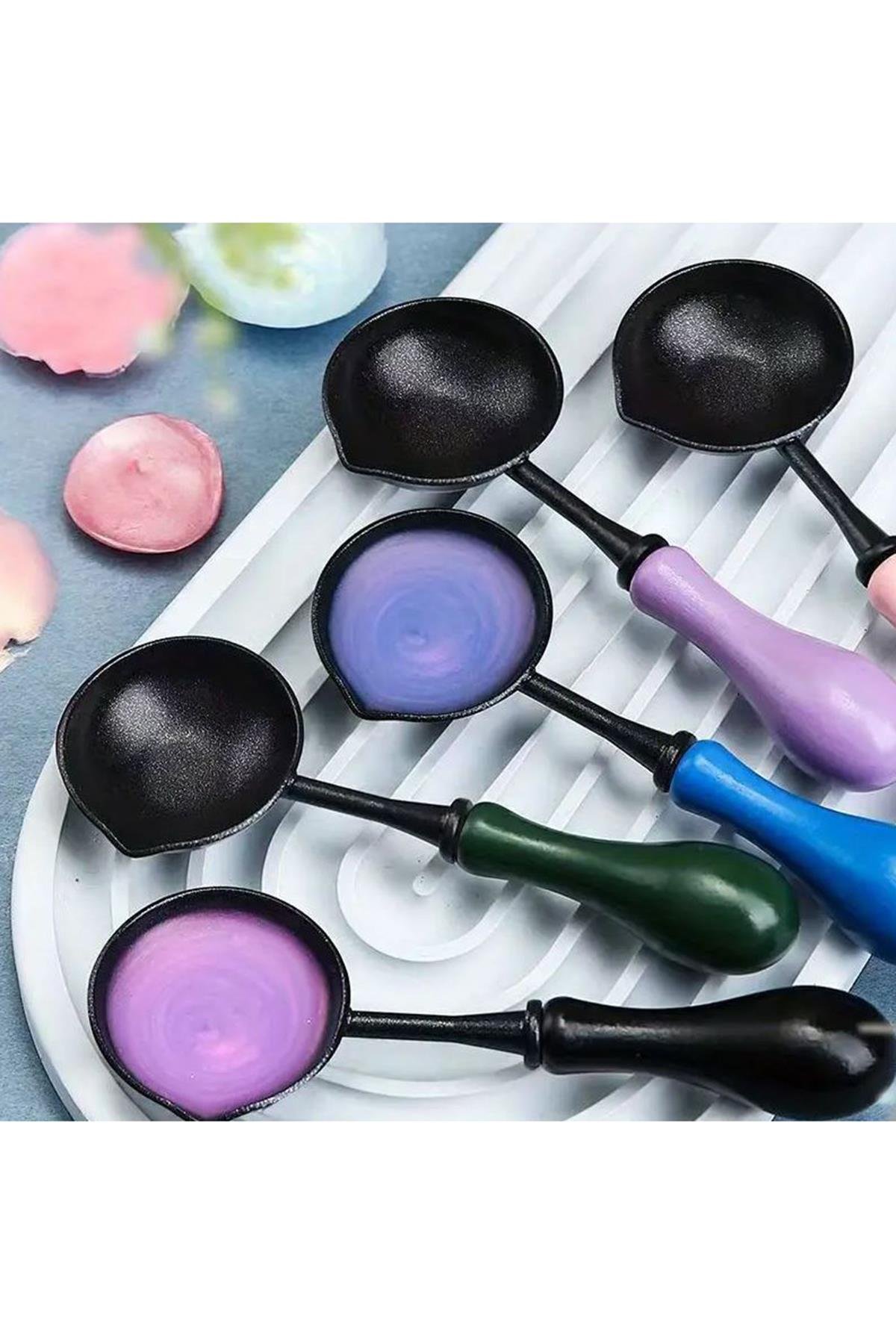 Mum Mühürü Eritme Kaşığı Yapışmaz Teflon  Kolay Temizlik Renkli Sap 