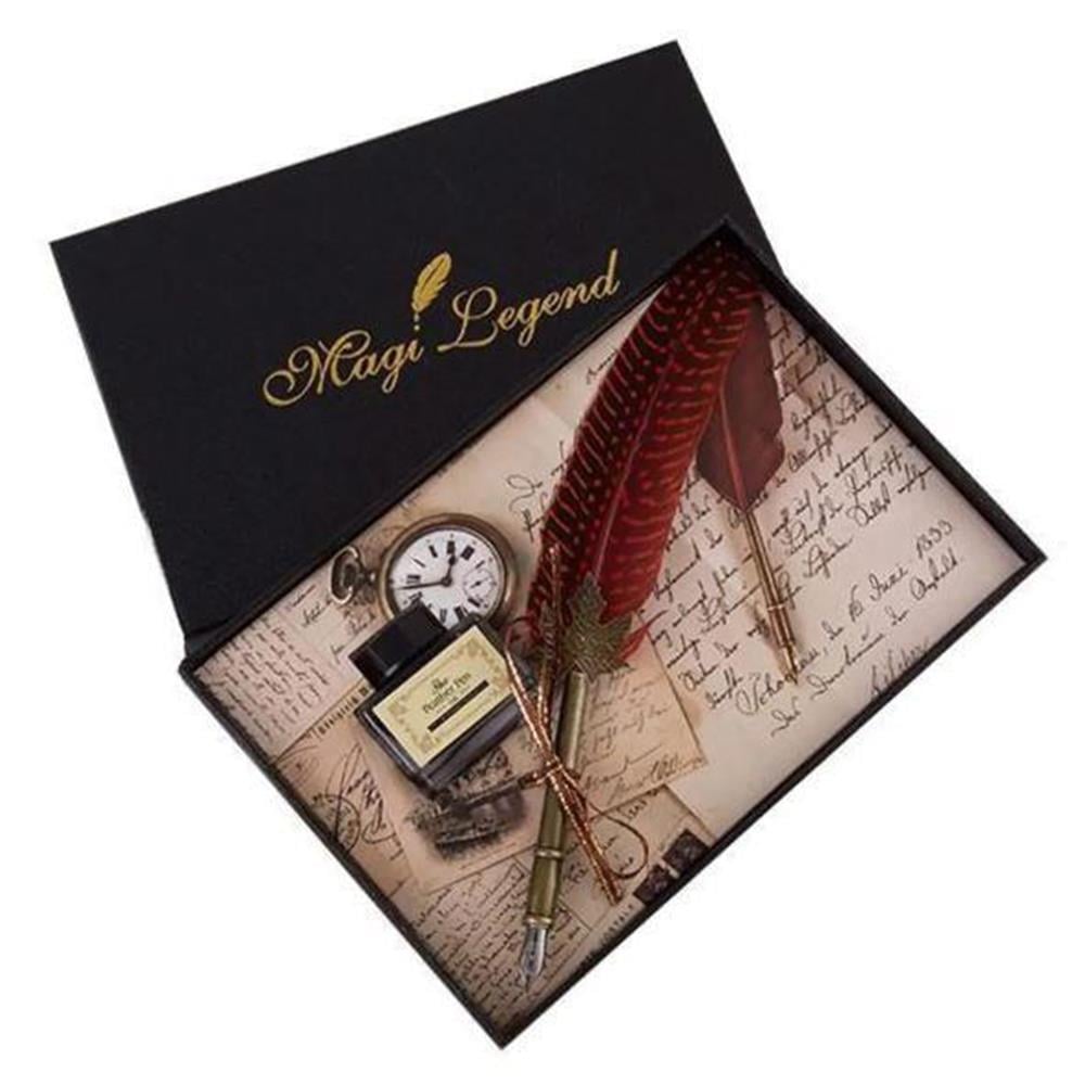 Retro Kaligrafi Divit Kalem Doğal Çilli Tüy Mürekkep Set 5 Renk