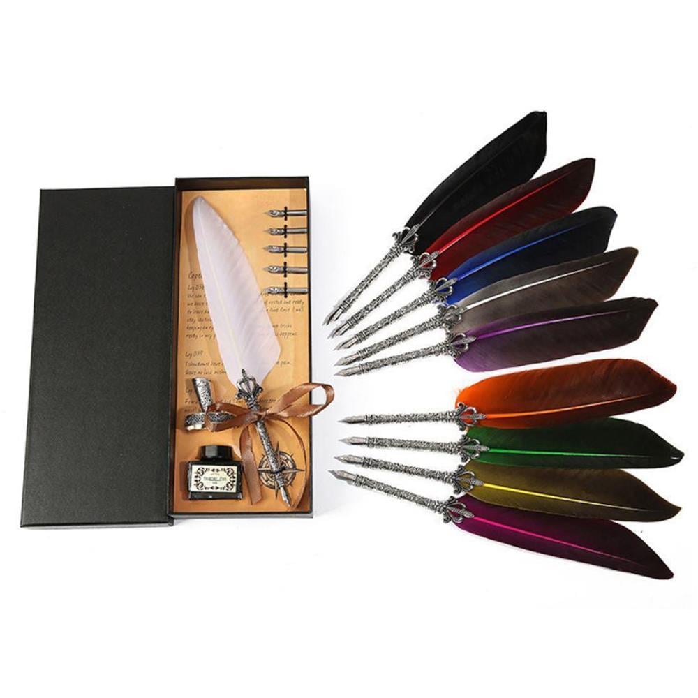 Tüy Divit Antik Kaligrafi Kalem Mürekkep Seti ve 5 Farklı Uç 27 cm