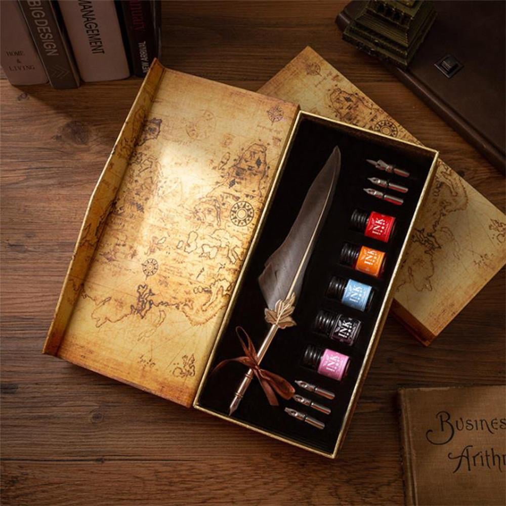 Tüy Divit Kalem 5 Renk Mürekkep 6 Farklı Uç 12 li Kaligrafi Set