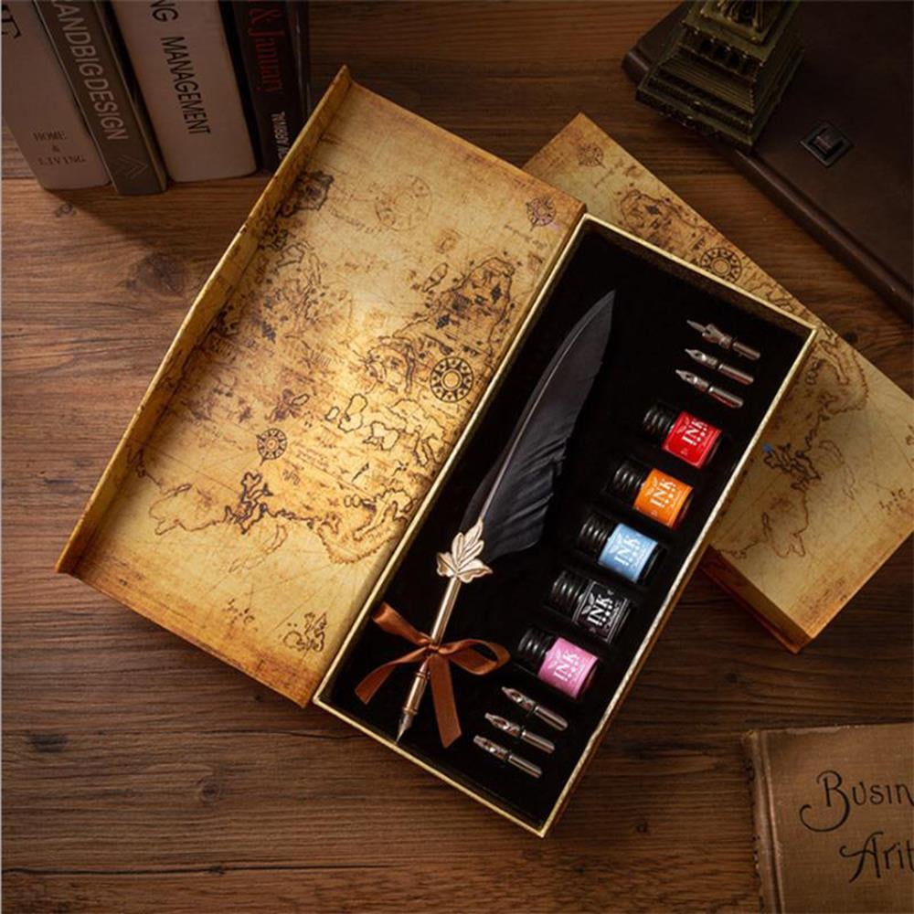 Tüy Divit Kalem 5 Renk Mürekkep 6 Farklı Uç 12 li Kaligrafi Set