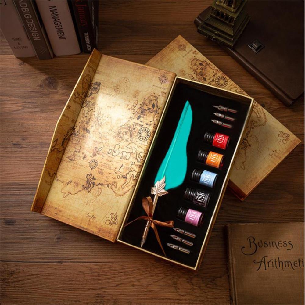 Tüy Divit Kalem 5 Renk Mürekkep 6 Farklı Uç 12 li Kaligrafi Set