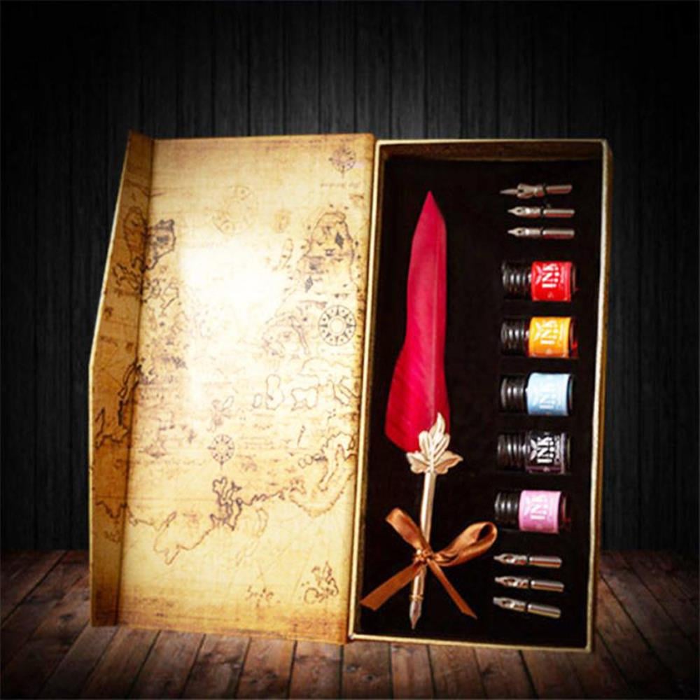 Tüy Divit Kalem 5 Renk Mürekkep 6 Farklı Uç 12 li Kaligrafi Set