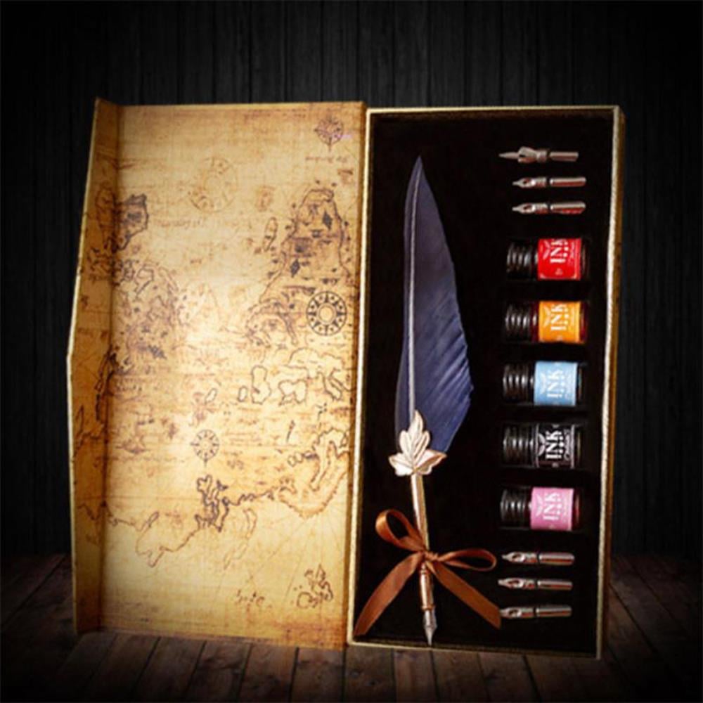 Tüy Divit Kalem 5 Renk Mürekkep 6 Farklı Uç 12 li Kaligrafi Set