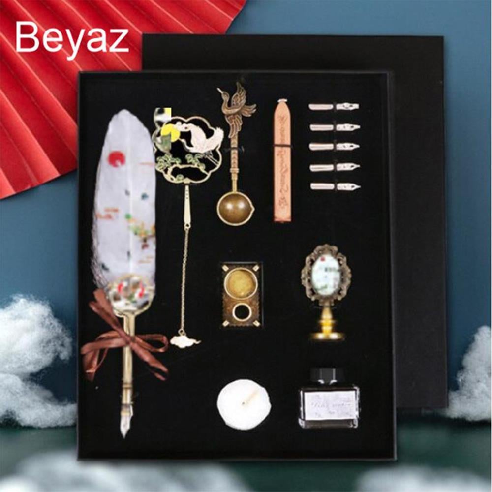 Tüy Divit Kalem Mürekkep Mühür Kaşık 13 lü Pirinç Set Cren Kuşu