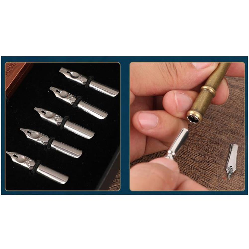 Tüy Divit Kalem Mürekkep Mühür Kaşık 10 lu Pirinç Set Cren Kuşu